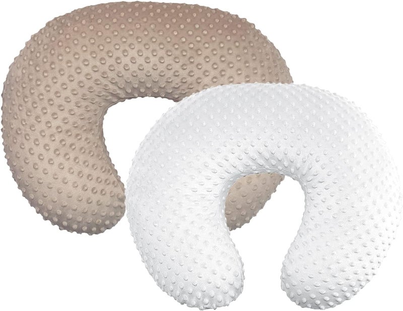 iEvolve Minky Nursing Pillow Cover Breast Feeding Pillow Cover Slipcover U Shape for Baby Boy Girl,Cover Only(Beige&White, Pack of 2) - Image 1